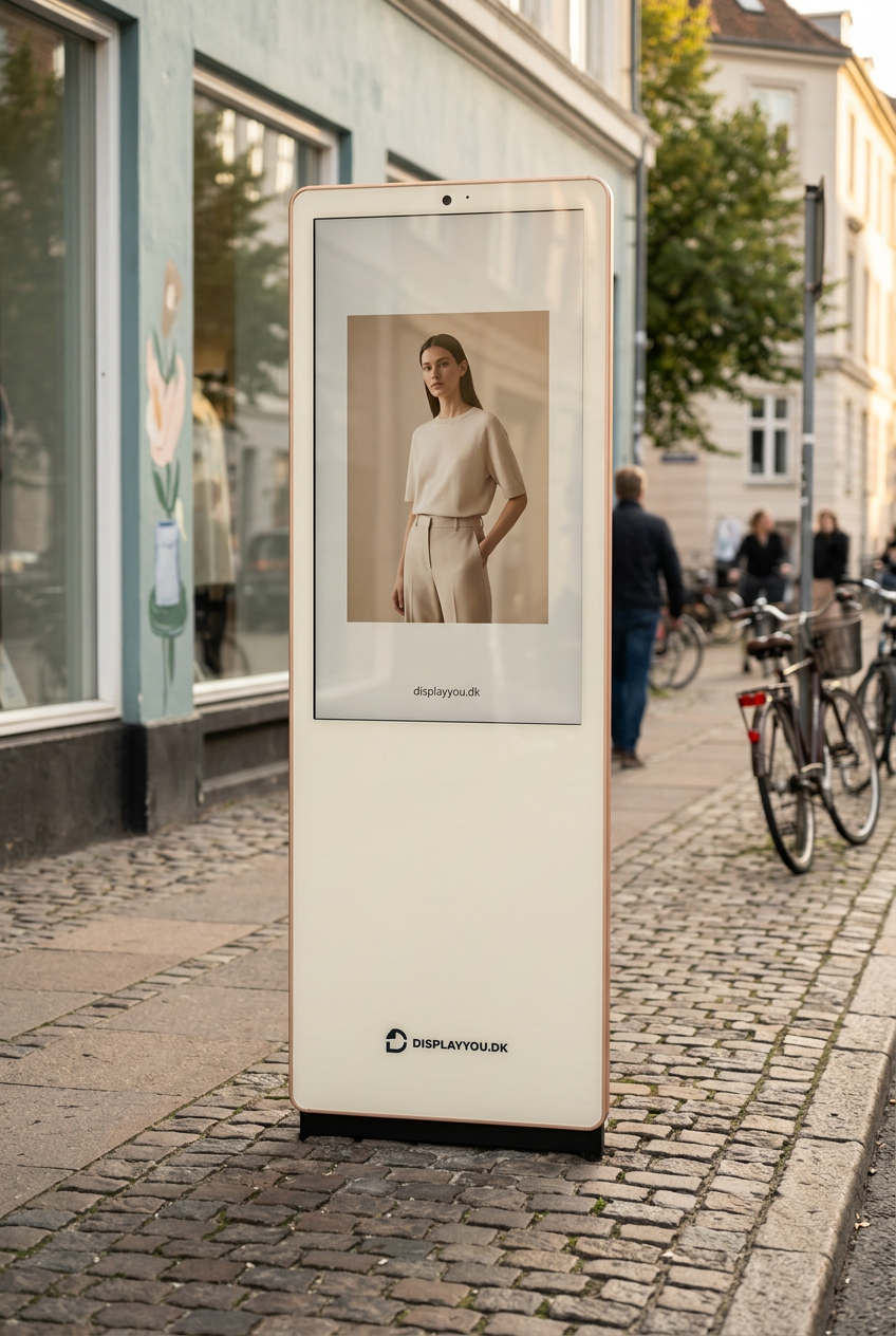 Display You infoskærm på en gågade foran en butik